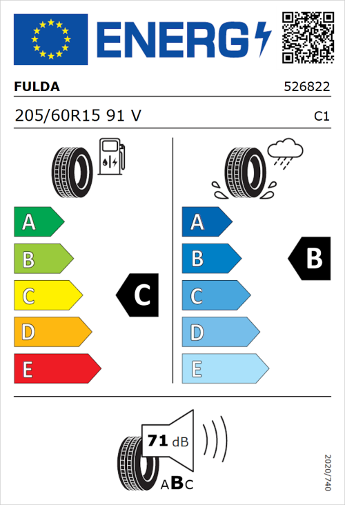 Tyre Label for Fulda EcoControl 205/60R15 91V
