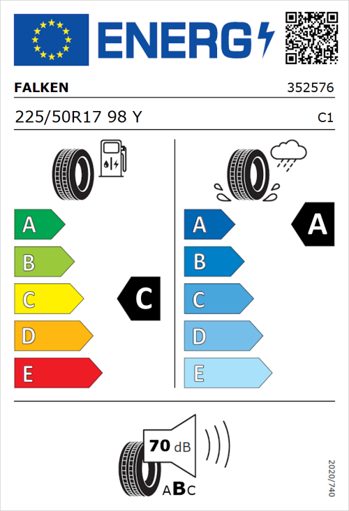 Tyre Label for Falken Azenis FK520 225/50R17 98Y