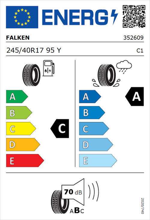 Tyre Label for Falken Azenis FK520 245/40R17 95Y