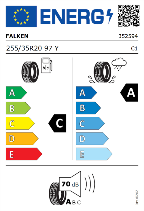 Tyre Label for Falken Azenis FK520 255/35R20 97Y